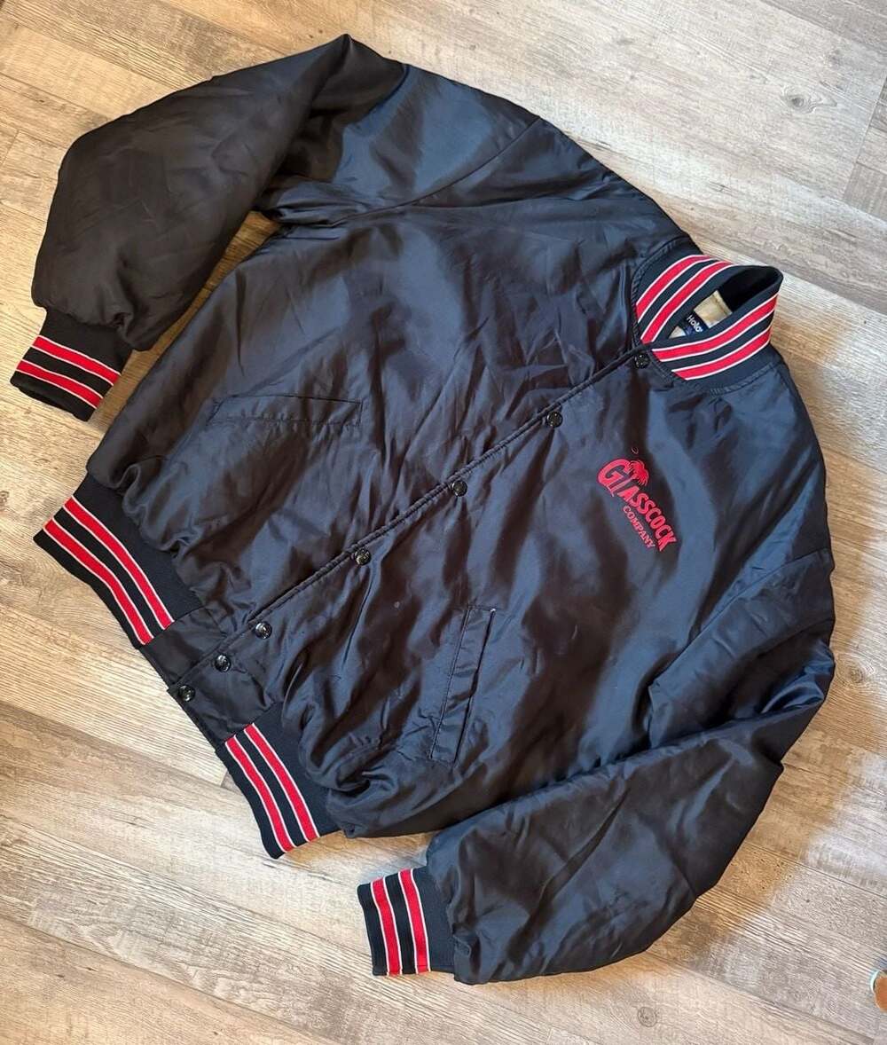 Holloway Varsity Bomber Jacket Size LARGE Black Skateboarding RARE Logo Brand